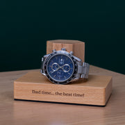 Personalised watch display stand made from premium beech wood, engraved with a special message for Father's Day, birthdays or anniversaries.