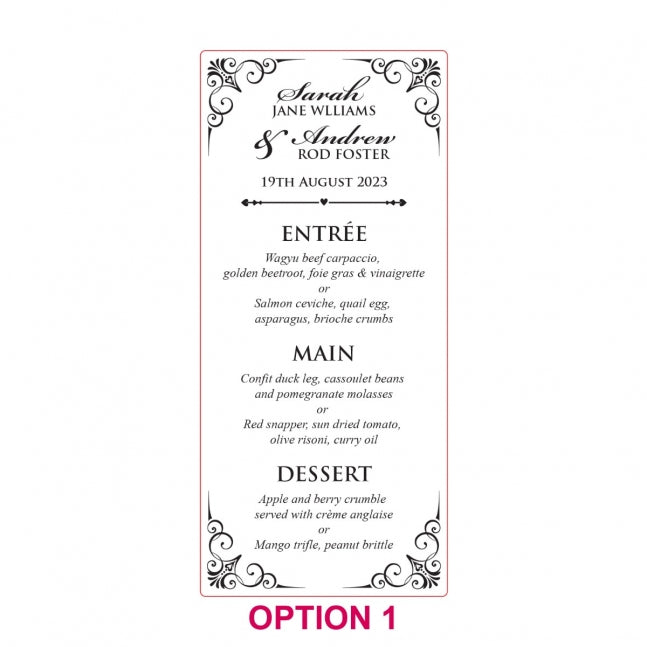 Engraved Wooden Wedding Menus