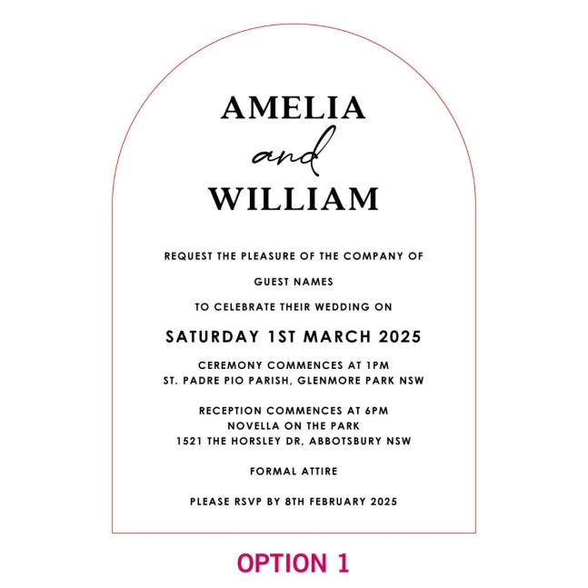 Printed 5x7 White Acrylic Arch Wedding Invitations