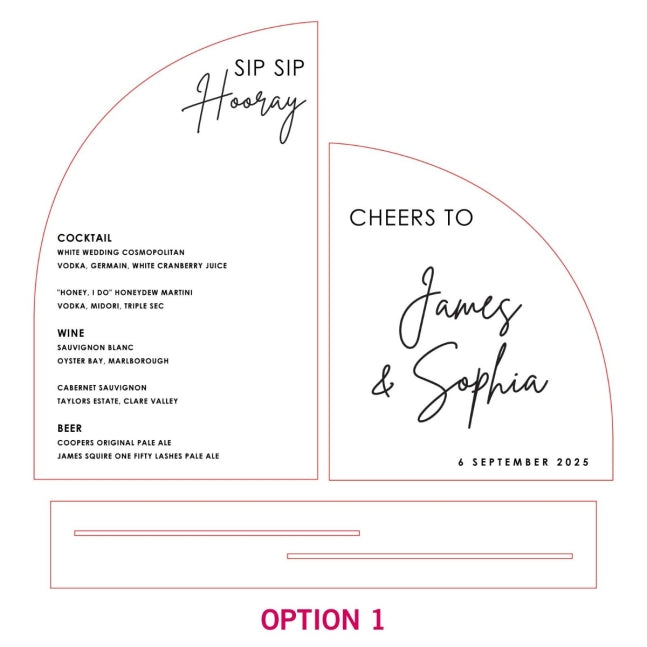 Engraved Frosted Mirror Gold Semi Arch Wedding Bar Menu