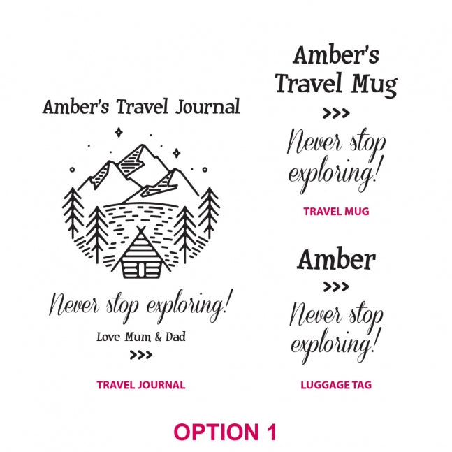 Christmas Travel Hamper – Engraved Bamboo Thermal Mug, Engraved Luggage Tag, Engraved Bamboo Travel Journal