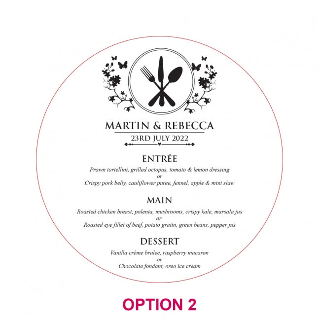 Engraved Round Acrylic Wedding Menus