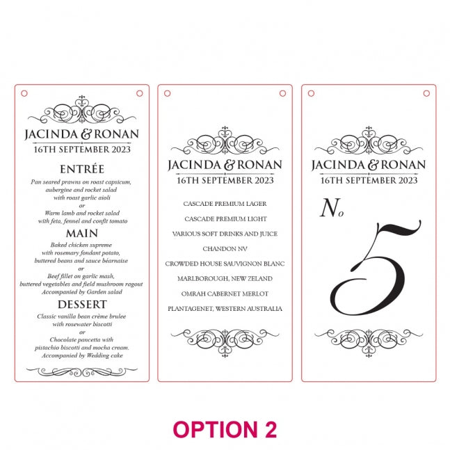 Engraved Wooden Wedding Menu Table Number Centrepiece