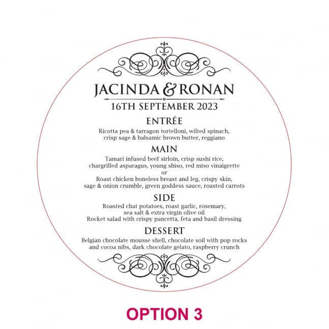 Engraved Round Mirror Acrylic Wedding Menus