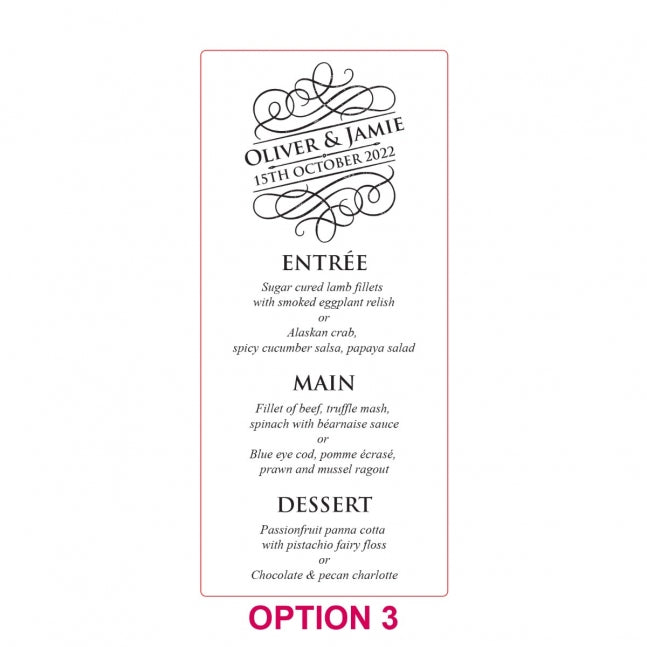 Engraved Wooden Wedding Menus