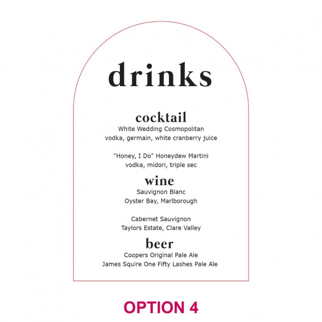 Rounded Acrylic Wedding Drink Menu with Stand