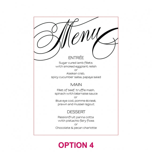 Engraved 5x7 Acrylic Wedding Menus