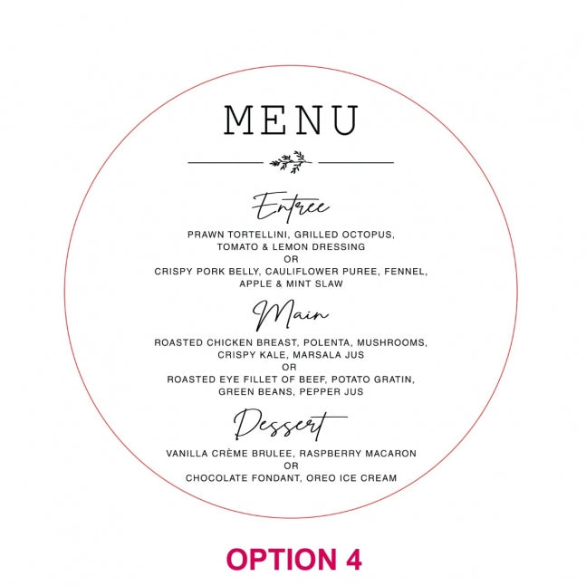 Engraved Round Acrylic Wedding Menus