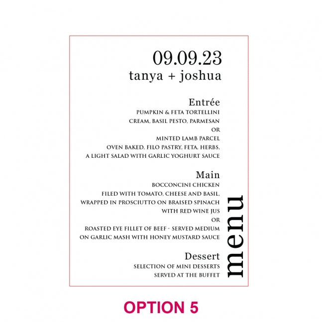 Engraved 5x7 Acrylic Wedding Menus