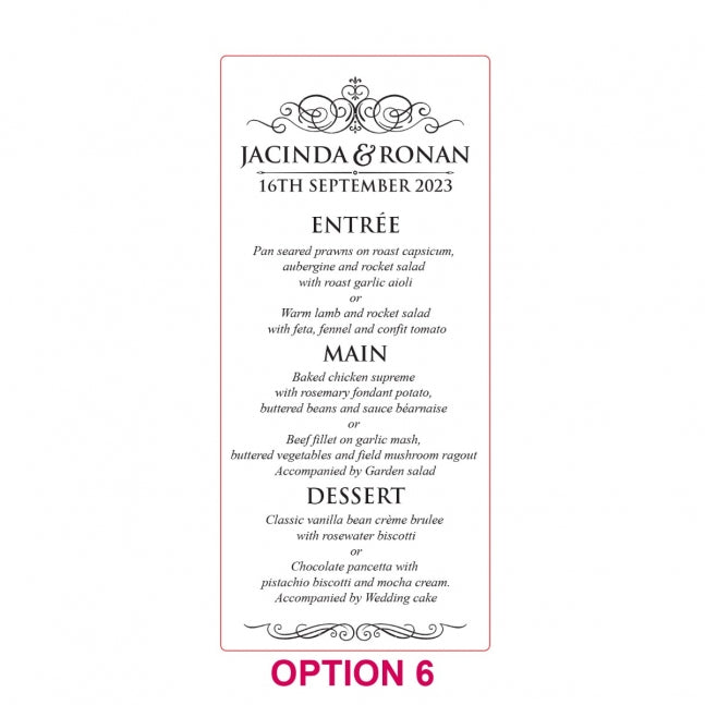 Engraved Wooden Wedding Menus
