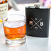 Customised Engraved Initials Monogrammed Round Scotch Glass and Black 7oz Hip Flask Birthday Present