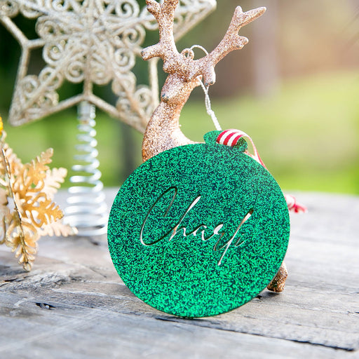 Custom Name Laser Cut Glitter Green Acrylic Christmas Tree Bauble Decoration Present