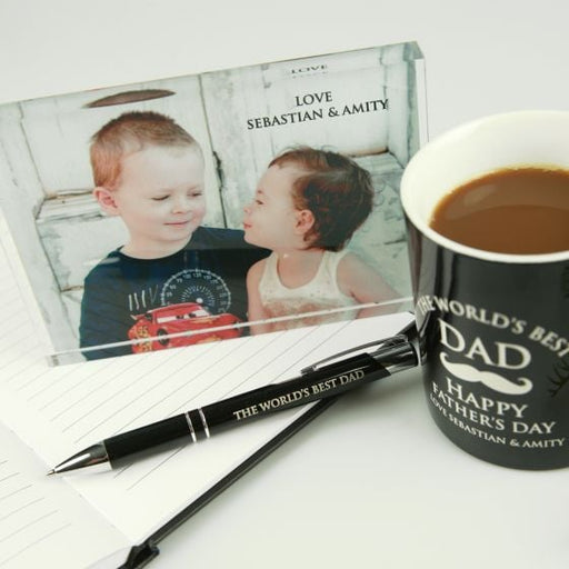 Customised Engraved Corporate Dad Hamper- Coffee Mug, Acrylic photo frame and pen