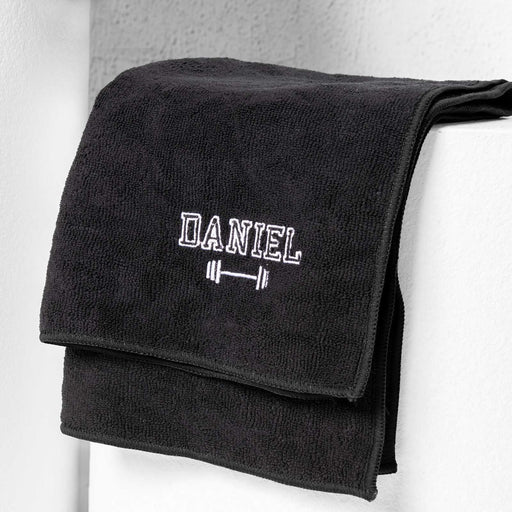 Personalised Embroidered Black Gym Towel with Zip Pocket