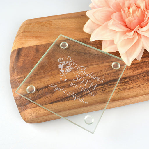 Engraved Personalised 50th Birthday Glass Coaster Present