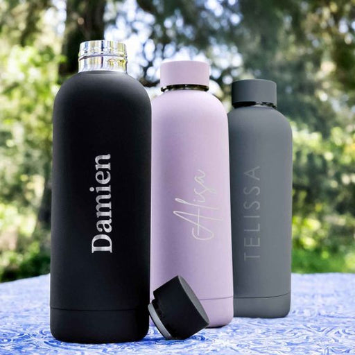 Personalised Engraved Name Black, Purple and Grey 500ml Stainless Steel Water Bottle Birthday Gift