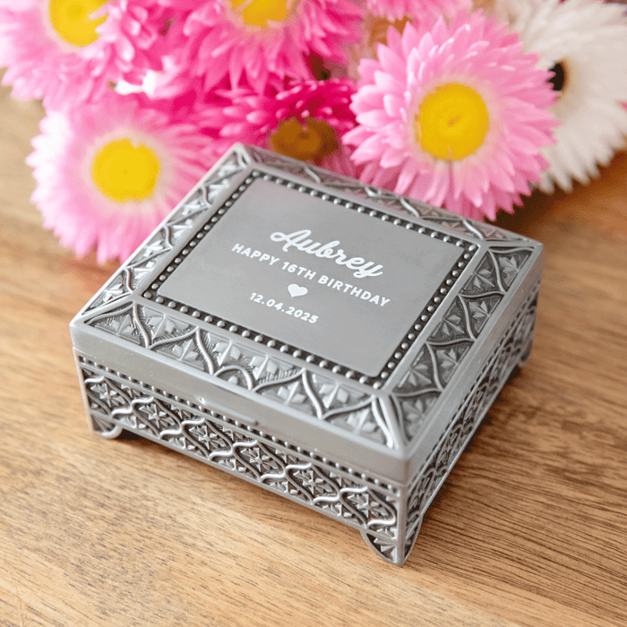Engraved Birthday Pewter Jewellery Box Personalised Favours
