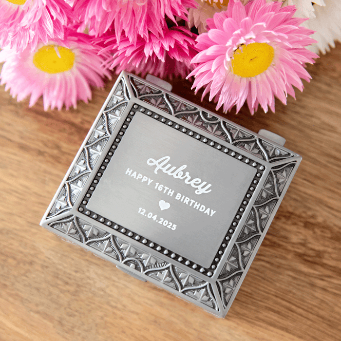 Engraved Birthday Pewter Jewellery Box Personalised Favours
