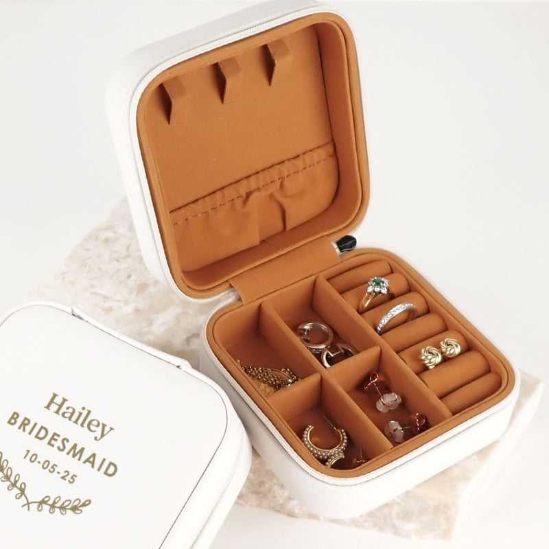 Personalised Engraved Monogrammed Customised White Leatherette Travel Jewellery Case