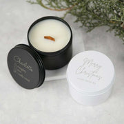 Custom Artwork Engraved Wood Wick Soy Candle Black or White Tin Christmas Gift
