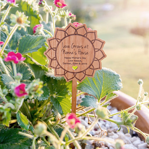 Personalised Engraved Clear Acrylic & Wooden Mother's Day Planter Stick