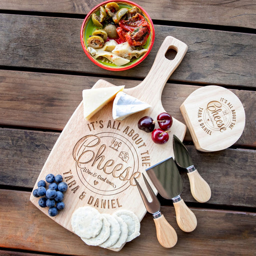 Personalised engraved bride and groom Paddle Board & Cheese Knife wedding gift Set