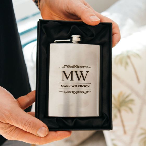 Personalised Engraved Name Silver Hip Flask Barware