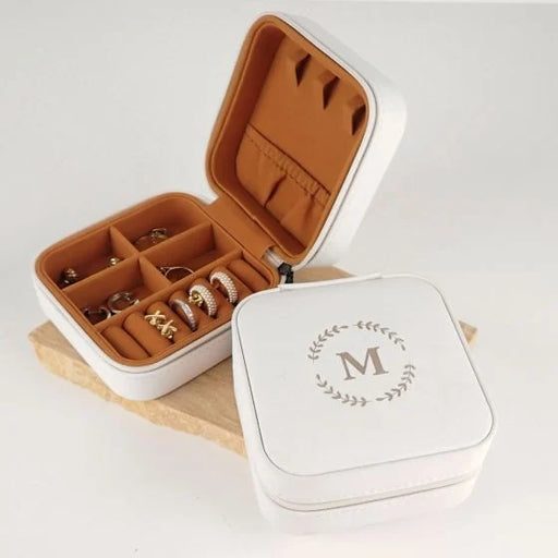 Engraved Personalised White Leatherette Travel Jewellery Case