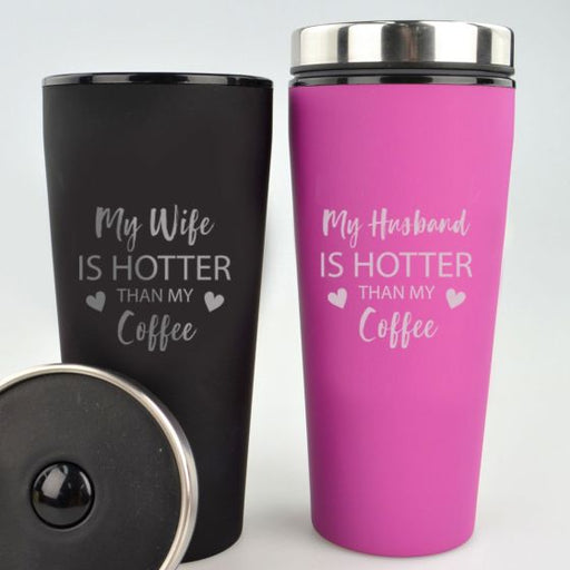 Customised Engraved "His & Hers"  Black & Pink Valentine's Travel Mug Present