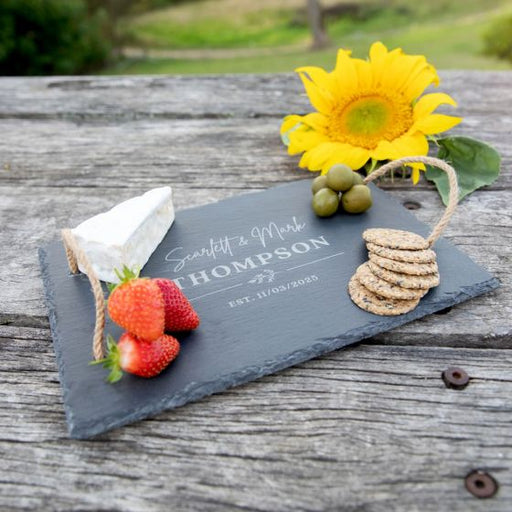 Personalised Engraved Rectangle Wedding Slate Cheese Board Bride & Groom Gift