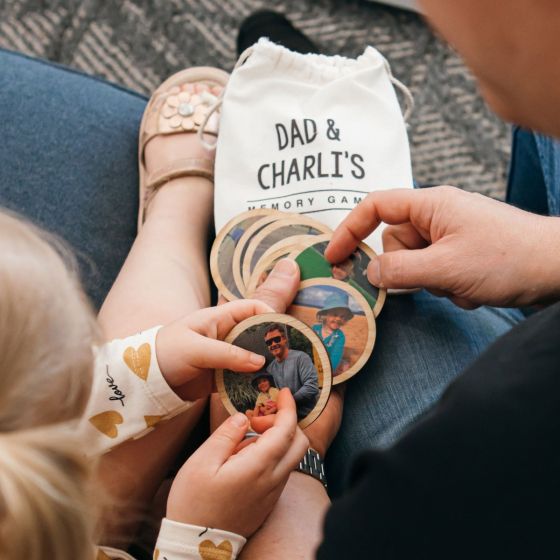 Engraved wooden photo matching game for Dad, Grandad or fatherly figure