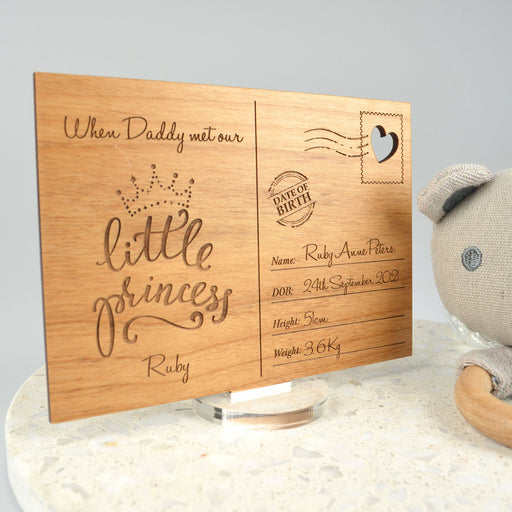 Personalised Engraved Father's Day Wooden “New Dad” Postcard with Stand