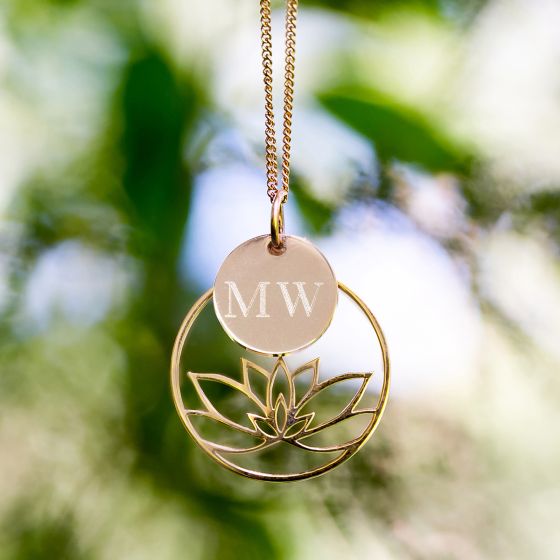 Custom Designed Monogrammed Engraved Rose Gold Lotus Necklace with Initial Pendant Christmas Present