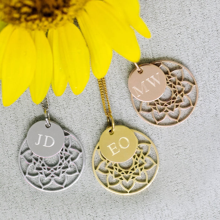 Personalised Mandala Necklace with Engraved Initial Pendant Birthday Present