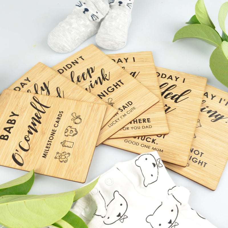 Custom Designed Engraved Funny Baby Milestone Cards Present