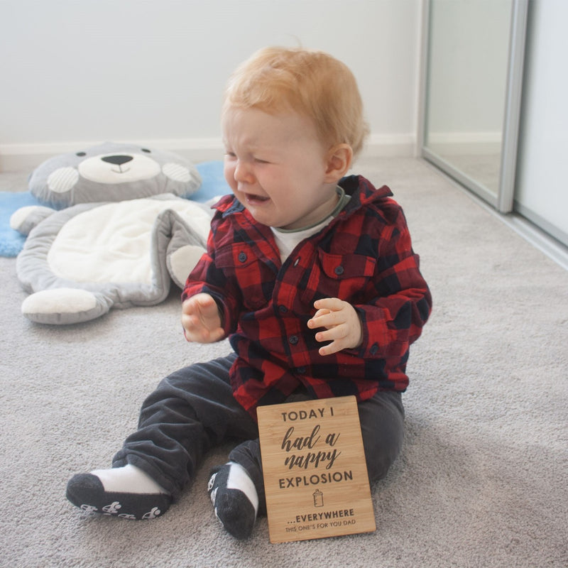 Today i Had a nappy explosion everywhere  funny milestone bamboo cards