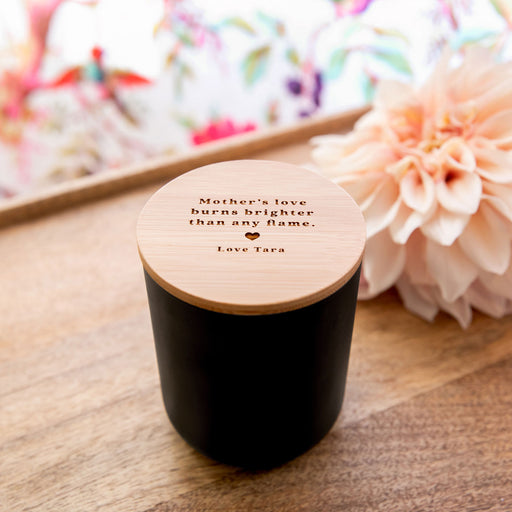 Custom Artwork Engraved Black Wood Wick Soy Candle with Wooden Lid Mother's Day Present