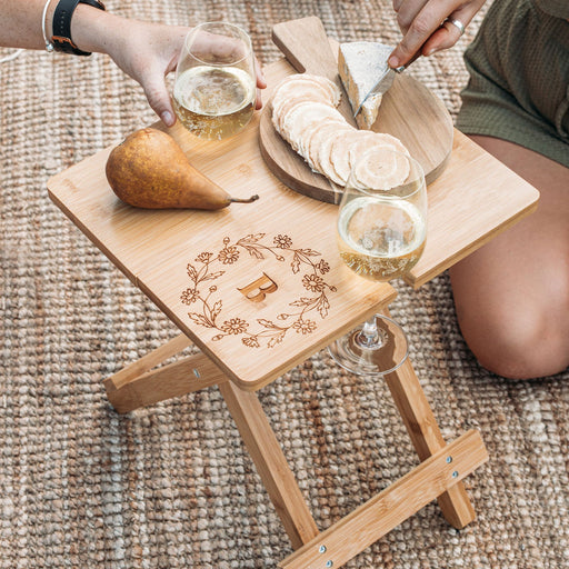 Customised Engraved Mother's Day Bamboo Picnic Table with Engraved Wine Glasses Gift