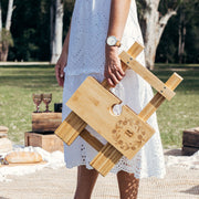 Custom Artwork Engraved Bamboo Picnic Table with Engraved Mother's Day Twin Wine Glasses Gift