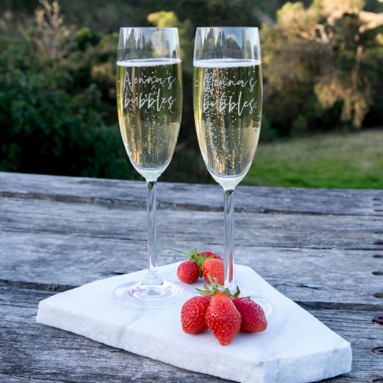 Custom Designed Engraved Twin Mother's Day Champagne Glasses Present in Black Gift Presentation Box