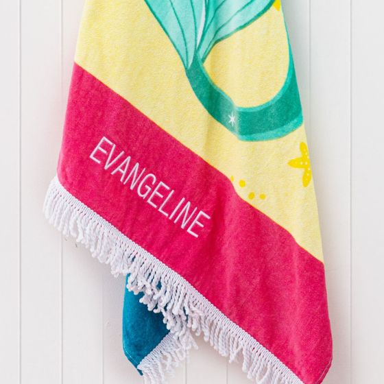 Custom Name Embroidered Birthday Mermaid Castle Beach Towel