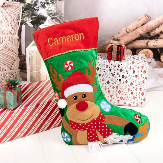 Customised Embroidered Name Reindeer Stocking