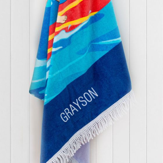 Custom Embroidered Name Boy Blue Surfer Beach Towel