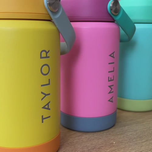 Engraved Stainless Steel 360ml Kids Water Bottle with Carry Handle