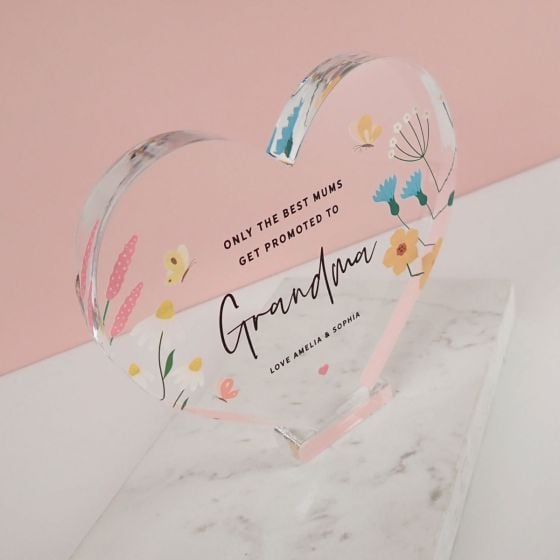 Personalised Full Colour Printed " I love you Mum" Mother's Day Heart Shape Clear Acrylic Plaque Present