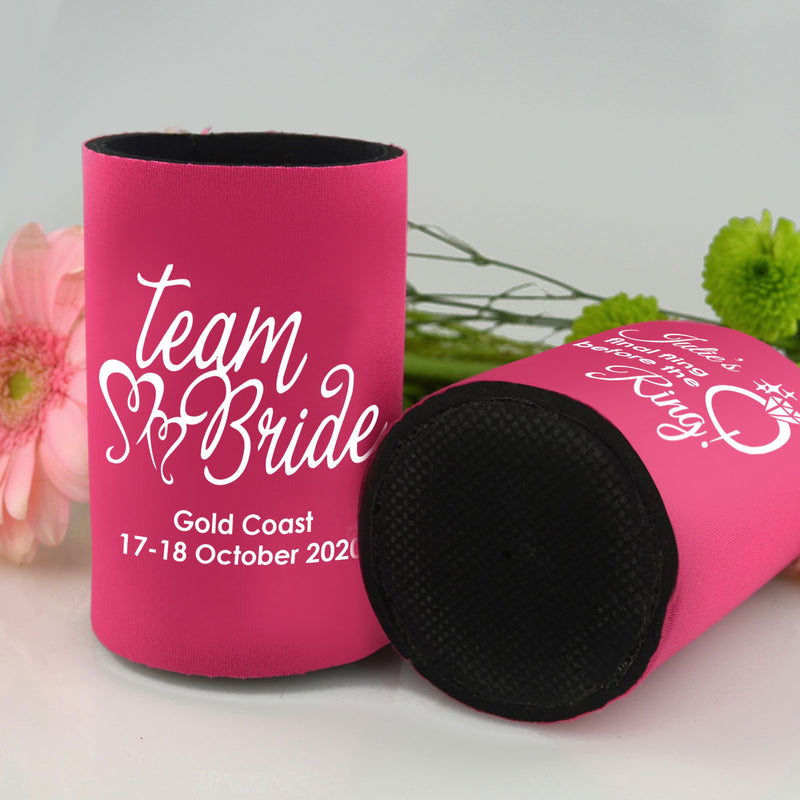 Personalised Printed Hens Party Pink & Purple Stubby Holders