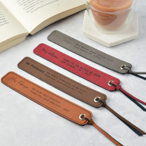 Personalised Engraved Leatherette Grey, Brown & Red Teacher Bookmarks gift present