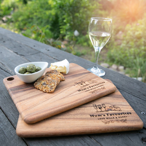 Personalised Engraved Twin Set of Wooden Chopping Serving Cheese Rectangle Boards Mother's Day Gift