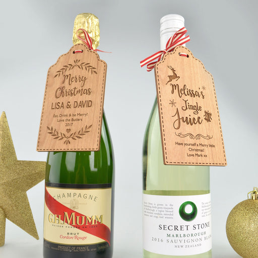Personalised Engraved Eat Drink & Be Merry Christmas Wooden Wine Bottle Tag Present