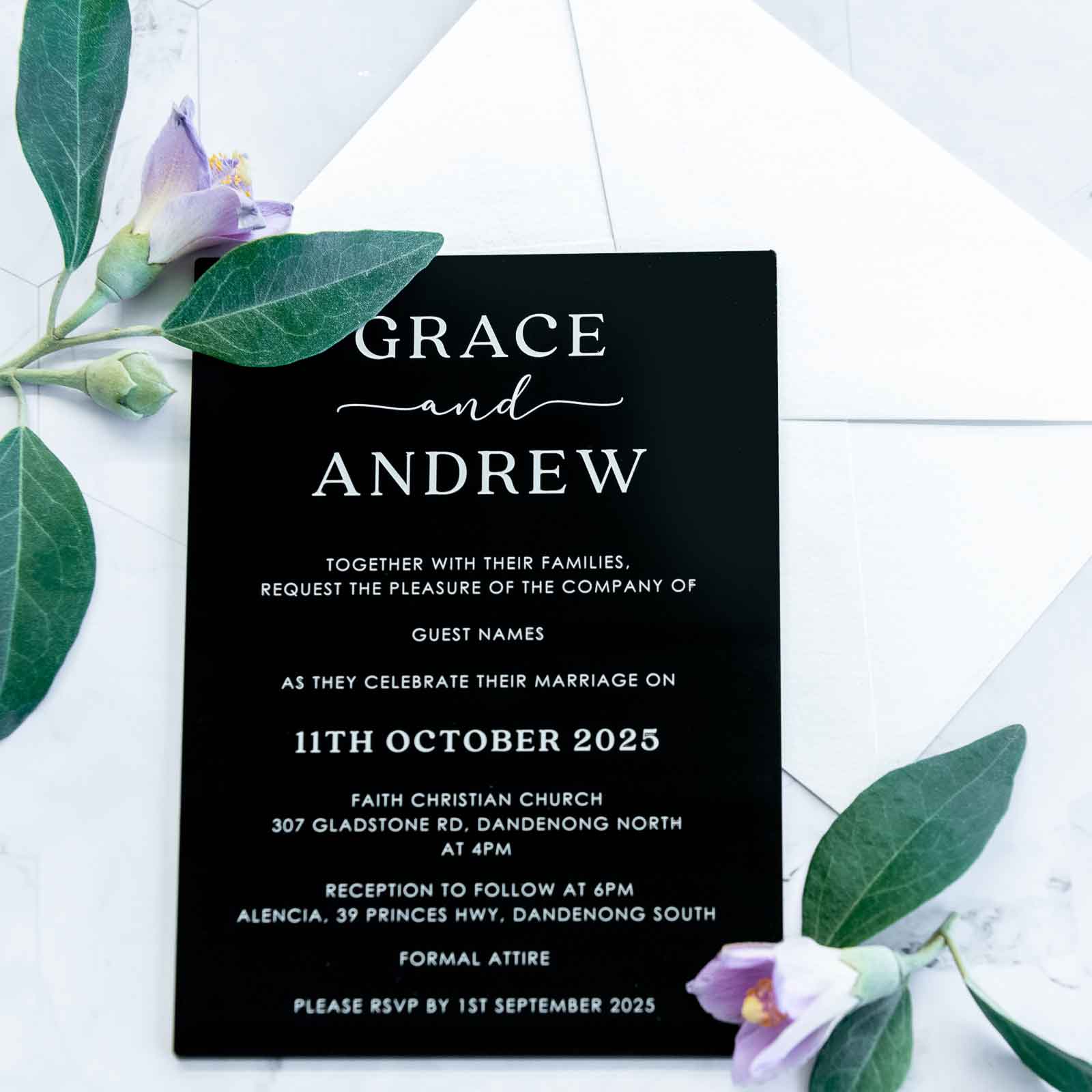 Engraved 5x7 Acrylic Wedding Invitations | Personalised Favours